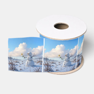Ruban Gros-grain Bonhomme de neige tenant une marguerite blanche