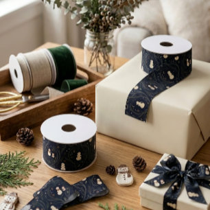 Ruban Gros-grain Bonhommes de neige de Noël d'art populaire nordiqu