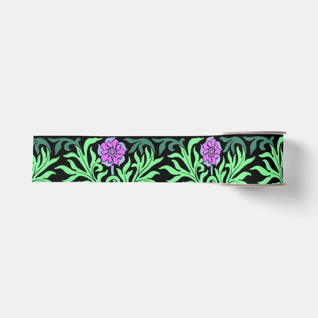 Ruban Gros-grain Bordure florale lilas jolie (Devant)