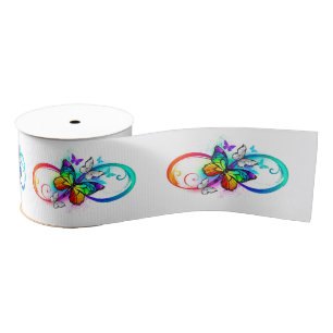 Ruban Gros-grain Bright infinity with rainbow butterfly