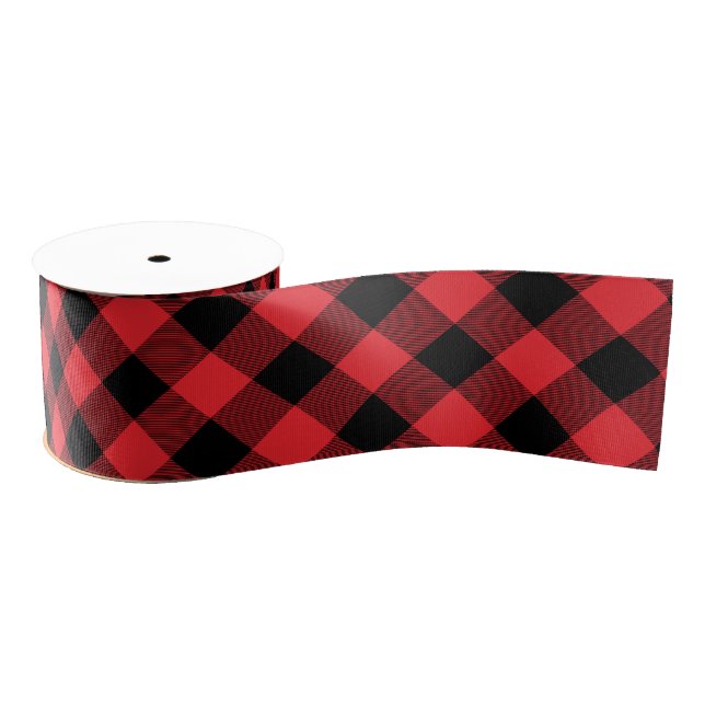 Ruban Gros-grain Buffalo Plaid Red Black Check (Bobine)
