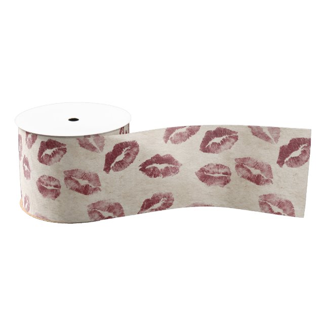 Ruban Gros-grain Burgundy Cream Lips Kiss Bridal Shower (Bobine)