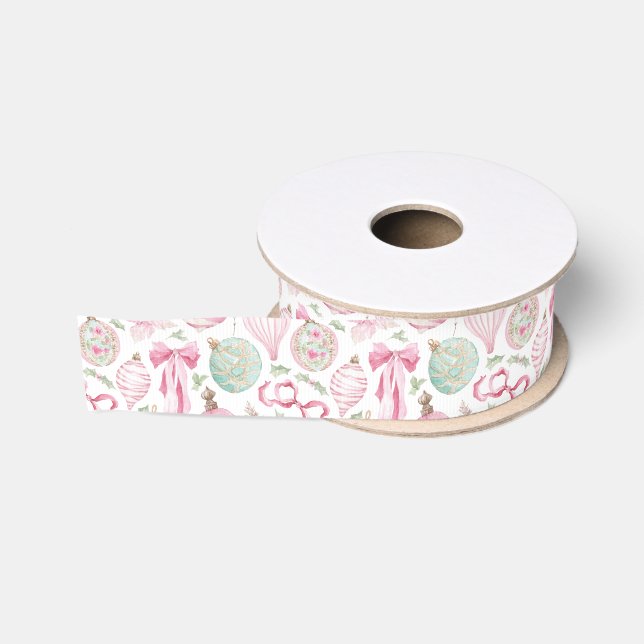 Ruban Gros-grain Cadeau Rose Aquarelle Noël (Bobine)
