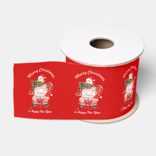 Ruban Gros-grain camion de Noël rouge de père noël avec cadeaux