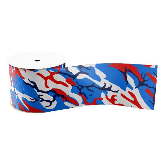 Ruban Gros-grain Camo blanc et bleu rouge (Bobine)