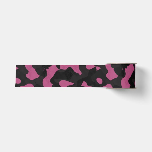 Ruban Gros-grain Camouflage abstrait rose et noir texturé (Devant)
