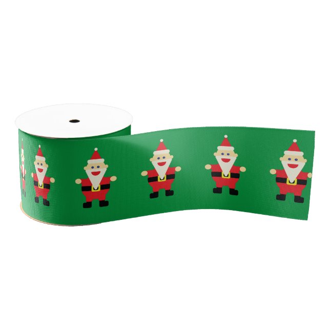 Ruban Gros-grain Caricature Santa Claus Vert Rouge mignon Fun Noël (Bobine)