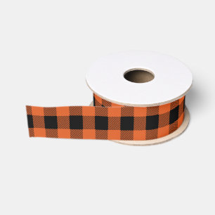 Ruban Gros-grain Carreaux de buffle noir orange Gingham Bûcheron