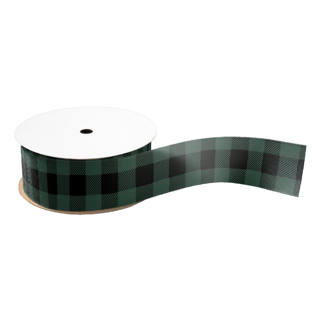 Ruban Gros-grain Carreaux de buffle noir vert Gingham Bûcheron (Bobine)