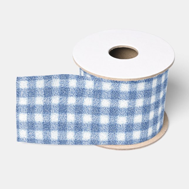 Ruban Gros-grain Carreaux Gingham Bleu et Blanc Classiques  (Bobine)