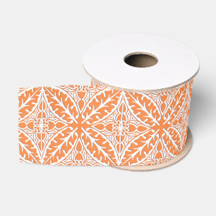 Ruban Gros-grain Carreaux marocains - orange corail et blanc