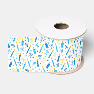 Ruban Gros-grain Chanukah bougies brûlant blanc bleu or