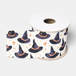 Ruban Gros-grain Chapeau de Sorcière Mystique & Étoiles Halloween