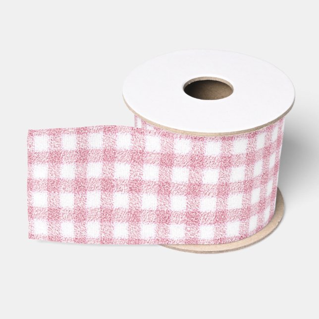 Ruban Gros-grain Charme Gingham Rose et Blanc Velouté (Bobine)