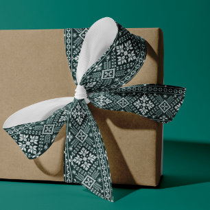 Ruban Gros-grain Chasseur vert et blanc Motif de Sweat nordique