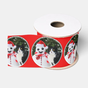 Ruban Gros-grain Chat et Père Noël Snowman Christmas Funny Photo po