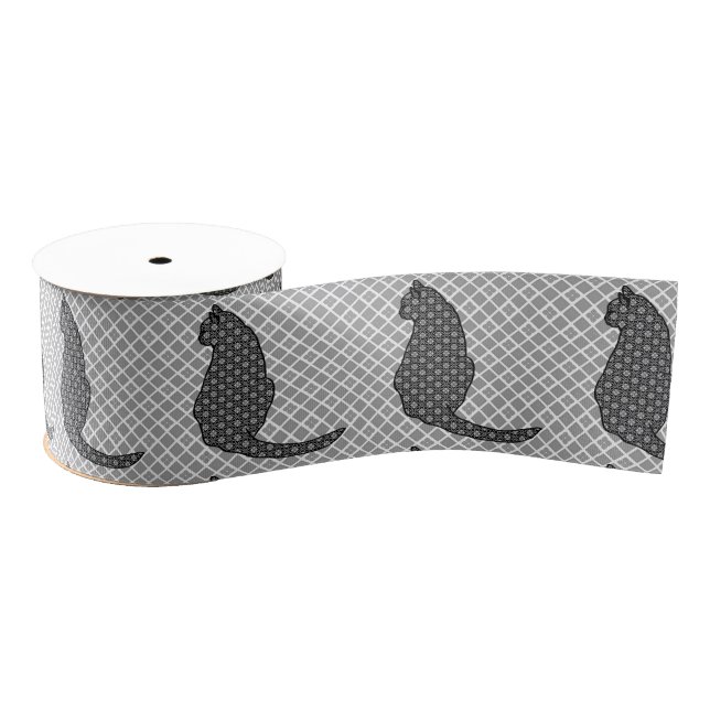 Ruban Gros-grain Chat japonais - Kimono noir et blanc (Bobine)