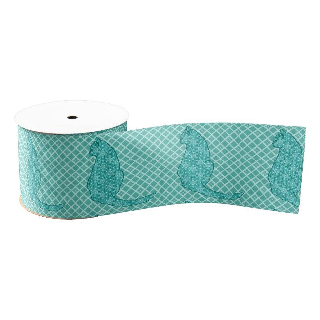 Ruban Gros-grain Chat japonais - Kimono turquoise (Bobine)