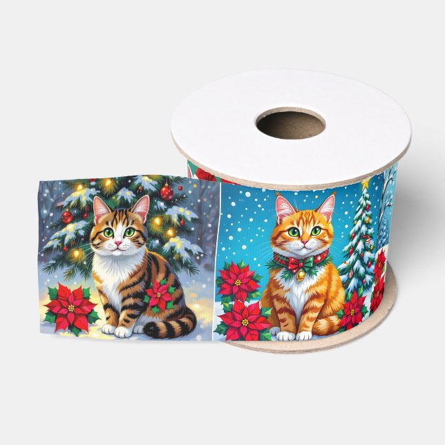 Ruban Gros-grain Chats de Noël fantaisistes festifs  (Bobine)