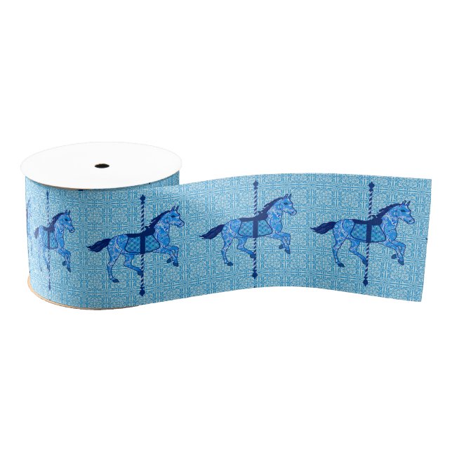 Ruban Gros-grain Cheval de carrousel - Cobalt et Sky Blue (Bobine)