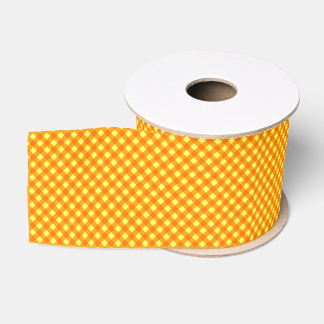 RUBAN GROS-GRAIN CHEX 3 ORANGE YELLOW RIBBON (Bobine)