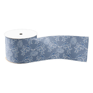 Ruban Gros-grain Chic Indigo Blue Ethnic Floral Grosgrain Ribbon