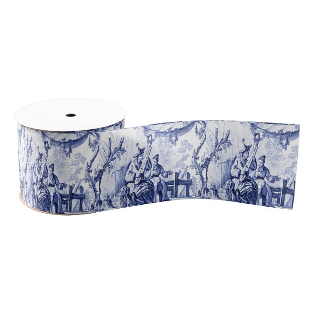 Ruban Gros-grain Chinoiserie bleue et blanche (Bobine)