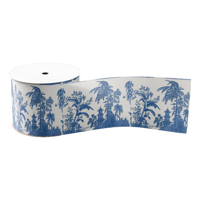 Ruban Gros-grain Chinoiserie bleue et blanche (Bobine)