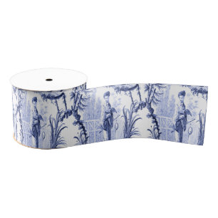 Ruban Gros-grain Chinoiserie bleue et blanche