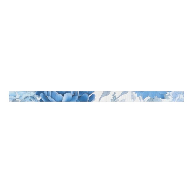 Ruban Gros-grain Chinoiserie Blue Wild Fleur Grosgrain Ribbon (Devant)