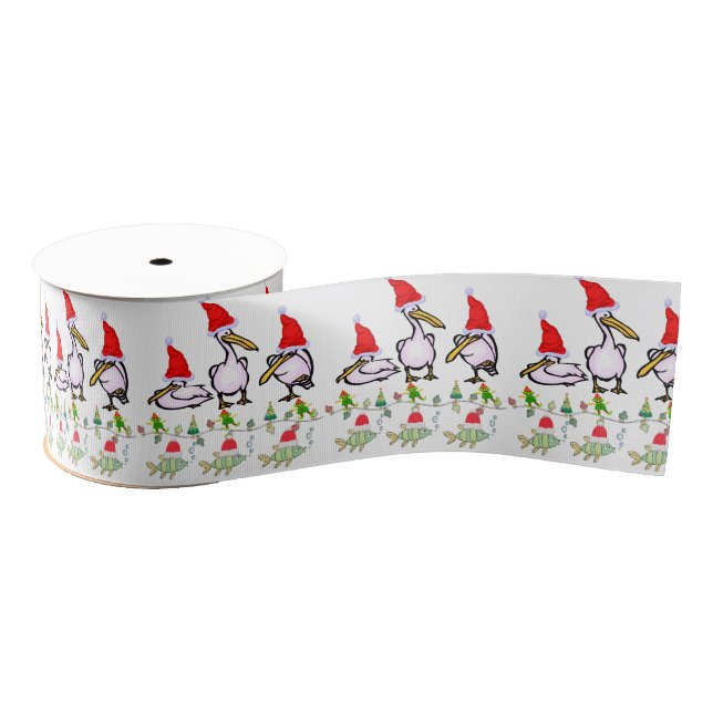 Ruban Gros-grain Christmas Decorative Ribbon, Pelicans Fish (Bobine)