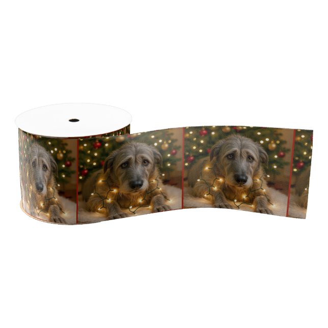 Ruban Gros-grain Christmas Irish Wolfhound Tangled In Lights (Bobine)