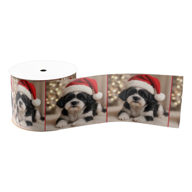 Ruban Gros-grain Christmas Shih Tzu Dog With Santa Hat (Bobine)