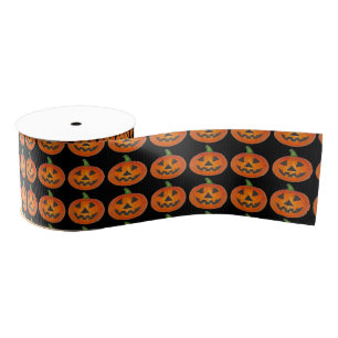 Ruban Gros-grain Citrouille d'Halloween noir orange Jack o' Lantern