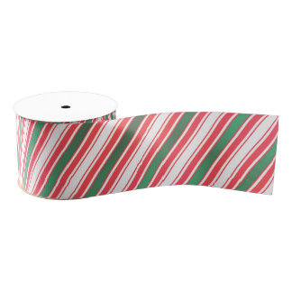 Ruban Gros-grain Classic Christmas Green Red White Stripes Ribbon