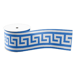 Ruban Gros-grain Clé grecque DIY Fond couleur blanc bleu XL