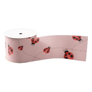Ruban Gros-grain Coccinelle rose à l'aquarelle
