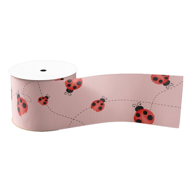 Ruban Gros-grain Coccinelle rose à l'aquarelle (Bobine)