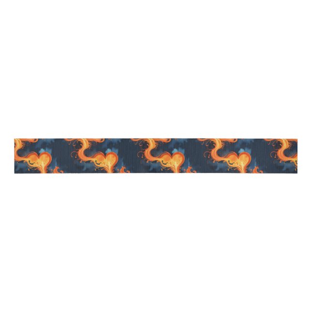 Ruban Gros-grain Cœur de Flammes Feu & Cieux  (Devant)