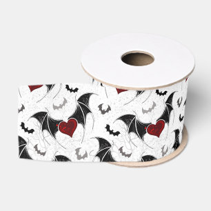 Ruban Gros-grain Coeur d'Halloween avec ailes de chauve-souris noir