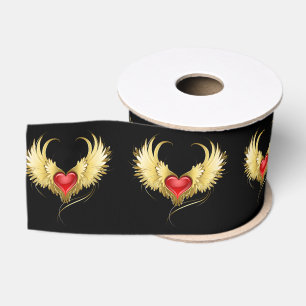 Ruban Gros-grain Coeur rouge avec ailes d'or