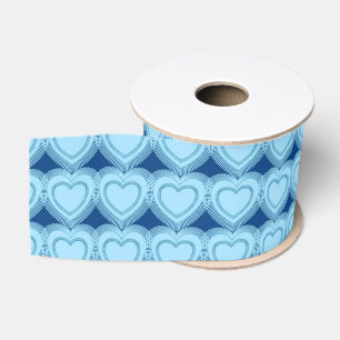 Ruban Gros-grain Coeurs Abstraits modernes - Ciel bleu et Cobalt