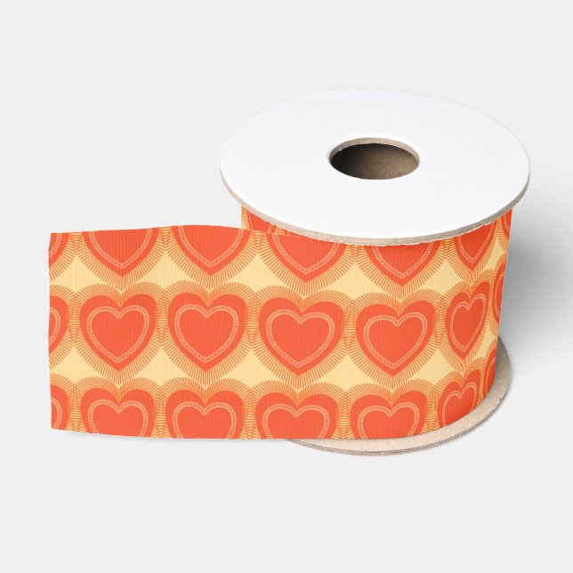 Ruban Gros-grain Cœurs Abstraits Modernes - Orange Mandarin (Bobine)