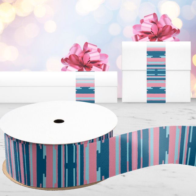 Ruban Gros-grain Colorstack Ikat en rose et aqua (Créateur téléchargé)