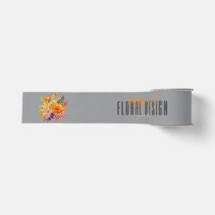 Ruban Gros-grain Conception Florale Sophistiquée Fleurs Gris Orange