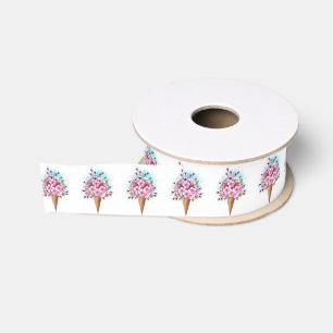 Ruban Gros-grain Cône rose Sakura crème glacée gaufre