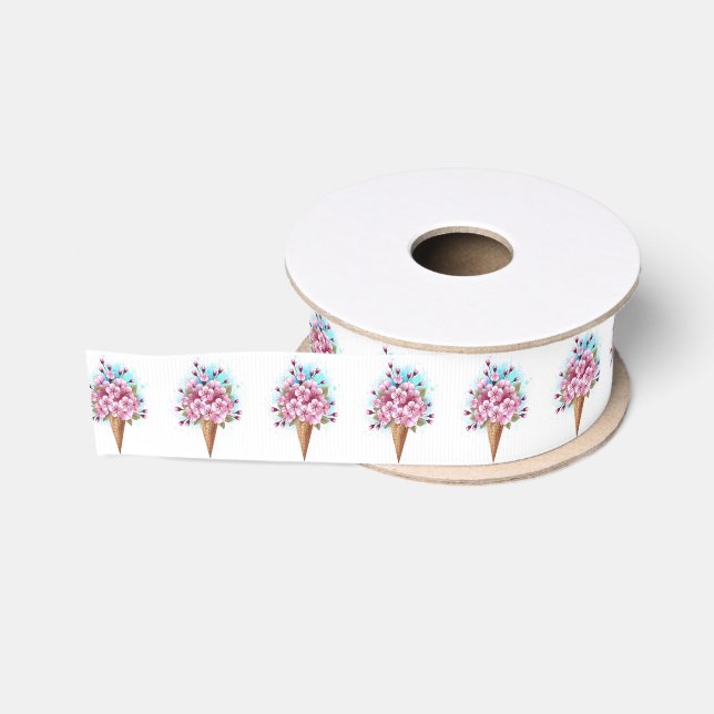 Ruban Gros-grain Cône rose Sakura crème glacée gaufre (Bobine)