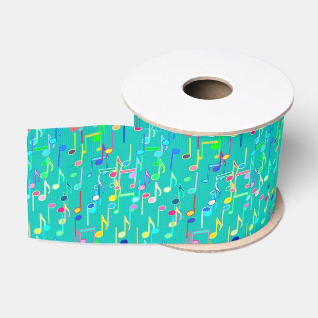 Ruban Gros-grain Copie de notes musicales - turquoise, multi (Bobine)