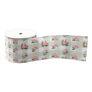 Ruban Gros-grain Coquette Sage En vichy & Roses roses roses roses