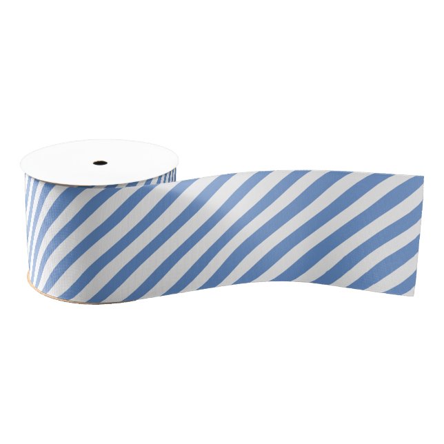 Ruban Gros-grain Couleur personnalisable Bleu & Blanc Diagonal Stri (Bobine)